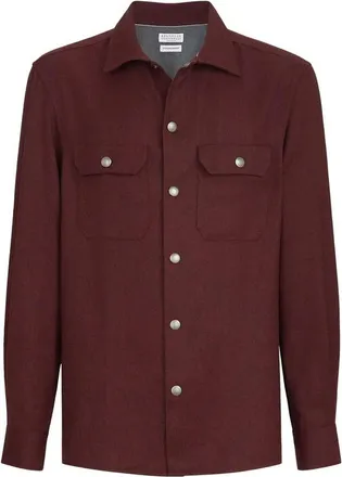 Brunello Cucinelli Virgin Wool Flannel Overshirt With Spread Collar And Chest Pockets