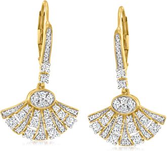 Ross-Simons Diamond Fan Drop Earrings in 14kt Yellow Gold