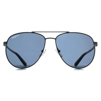 Ferragamo Aviator Unisex Dark Gunmetal Blue SF157S - Grey - One Size