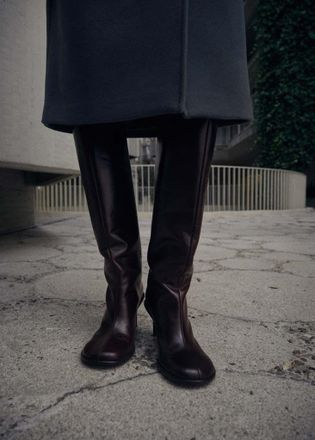 Mango Stivali alti tacco pelle cioccolato - Donna - 36 - MANGO