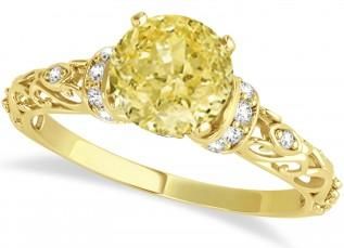 Allurez Yellow Diamond & Diamond Antique Engagement Ring 18k Yellow Gold.87ct