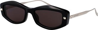 Alexander McQueen Womens Sunglasses Am0482s Black-Silver-Grey Metal Black/silver/grey
