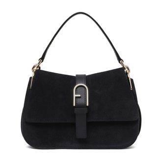 Furla Tassen, Dames, Zwart, ONE Size, Leer, Suede Shoulder Bag