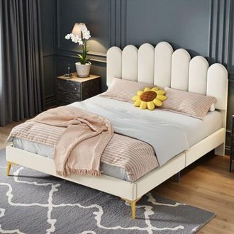 OEM Cama Doble 140x200 Para Adultos - Cabecera Regulable, Beige