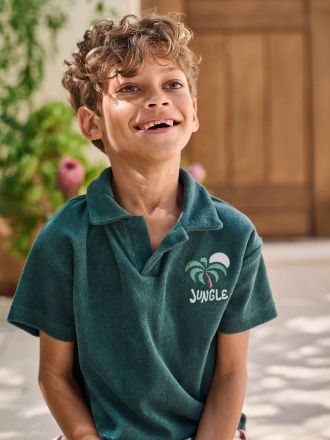 Vertbaudet Jungen Polohemd aus Frottee JUNGLE tannengr&uuml;n
