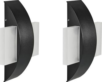 Beliani Conjunto De 2 L&aacute;mparas Led De Pared Exterior Redondas Decorativas Iluminaci&oacute;n Moderna De Aluminio Negro Lossie
