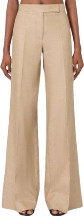Max Mara Wide Trousers, female, Brown, Size: XS Big Pleated Linen Wide-Leg Trousers