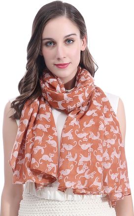 Lina & Lily Cat Print Womens Scarf Shawl Wrap Lightweight (Brown)