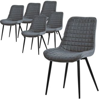 ML Design Set di 6 Sedie per Sala da Pranzo Antracite Rivestimento in Materiale Sintetico Gambe in Metallo Nero Sedie da Cucina con Schienale Poltroncina da