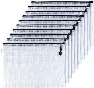 OEM Jhubers - Bolsas Para Documentos A4 Con Cremallera - Paquete De 10 - Material Pvc - Negro/transparente - 32 Cm X 23 Cm - Bolsa Para Documentos