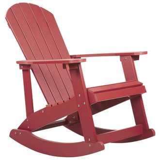 Beliani Silla Mecedora Roja De Madera Sint&eacute;tica Resistente A La Intemperie Estilo Moderno Adirondack