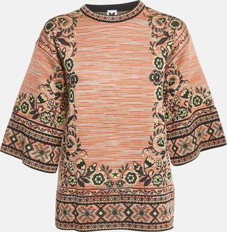 M Missoni Beige/black Floral Pattern Knit Top