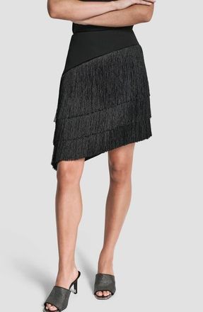 DKNY Tiered Fringe Skirt in Black at Nordstrom, Size 12