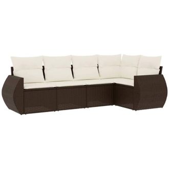 vidaXL Vidaxl - Set Comedor De Jard&iacute;n 5 Piezas Y Cojines Rat&aacute;n Sint&eacute;tico Marr&oacute;n