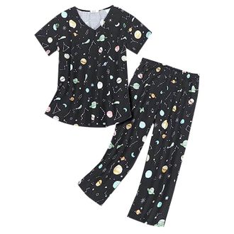 Generic Womens Pyjama Sets Short Sleeves Cropped Bottoms Loungewear Ladies Cotton Short Sleeve Top 3/4 Capri Pants Set With Funny Print Plus Size Summer Sets 