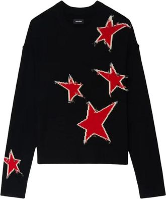 Zadig&Voltaire Zwarte ster crew neck sweater - Dames - Ronde hals truien - Zwart - XS - Truien & Vesten
