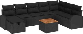 vidaXL Conjunto De Sof&aacute; De Jard&iacute;n Con Coj&iacute;n 9 Pcs Negro Polirat&aacute;n Vidaxl