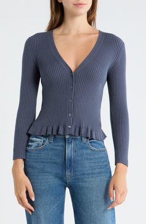 Paige Royce Cotton Blend Rib Cardigan in Pacific Blue at Nordstrom, Size Xx-Small