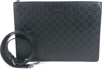 Gucci Black Leather Clutch Bag Shoulder Bag (Pre-Owned)