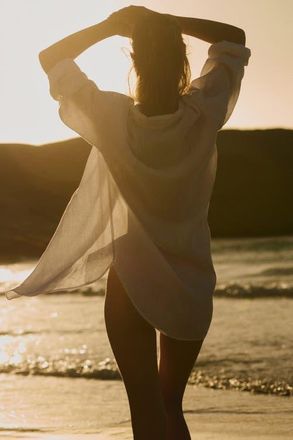 H&M Linen Beach Shirt in White at Nordstrom, Size Medium