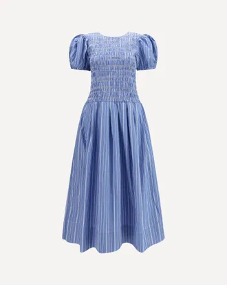 Ganni Striped cotton Dress with puff sleeves Female 40