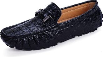 Generic Mens Mens Loafers Shoes Crocodile Print PU Leather Moccasins Shoes Comfortable Anti-Slip Lightweight Slip Resistant Party Driving Slip-ons(Black,6.5 U
