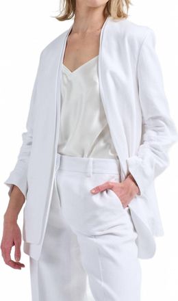 Lafayette 148 New York V-Neck Ruched Sleeve Blazer In White
