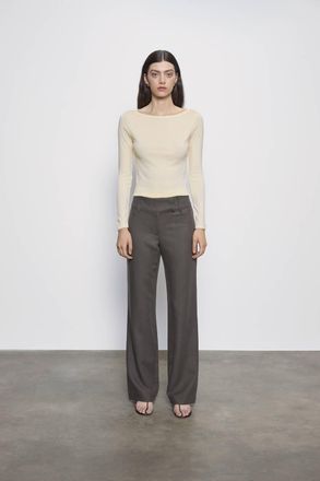 Enza Costa Fine Supima Cotton Long Sleeve Boatneck Top In Flan