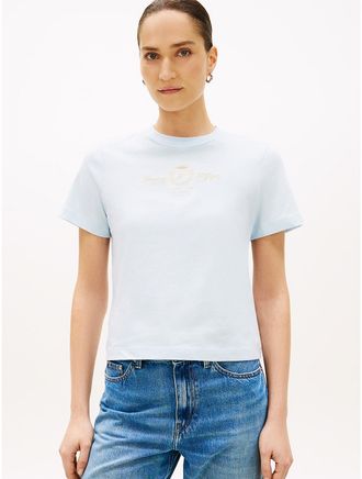 Tommy Hilfiger Womens Gold-Tone Club Crest Logo T-Shirt - Blue - XL