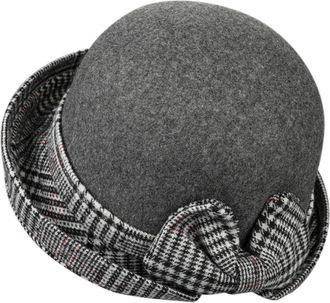 Generic Bowler Hats for Women Plaid Bowknot Wide Brim Cloche Fedora Bucket Hat Vintage Elegant Church Hats for Wedding Party Festival Grey