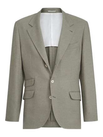 Brunello Cucinelli hopsack single-breasted blazer - men - Silk/Linen/Flax/Wool - 46 - Green