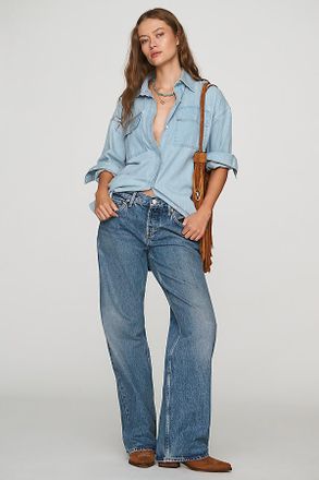 A Gold E Low-Rise Loose Wide-Leg Jeans
