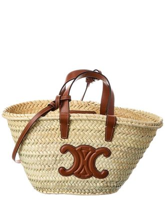 Celine Triomphe Classic Panier Straw & Leather Tote
