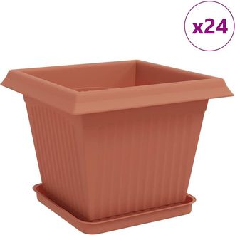 vidaXL Macetas 24 Uds. Rojo Ladrillo Pl&aacute;stico Vidaxl
