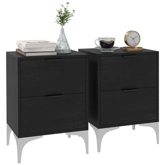 HOMCOM Bedside Tables Set Of 2 With 2 Drawers For Bedroom - Living Room - Black | TJ Hughes