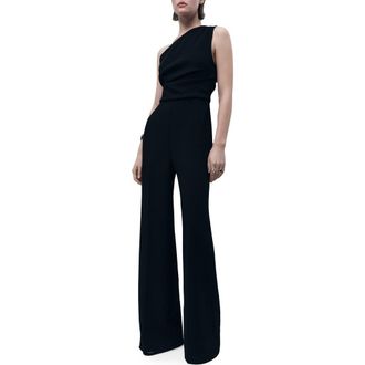 Mango One-Shoulder Drape Jumpsuit in Black at Nordstrom Rack, Size Medium