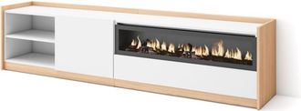 Skraut Home Mueble tv efecto madera blanco roble 208x37x50cm chimenea efecto fuego