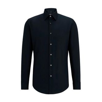 HUGO BOSS Slim-fit overhemd van easy-iron stretch katoenpopeline - Heren - Zakelijke Overhemden - Zwart - S - Katoen - Overhemden