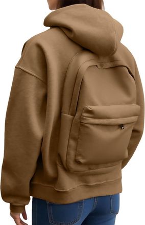 Generic Sweatshirt Women Black WomenS Casual Zip Up Hooded Sweatshirt Loose Fit Pullover With Unique Backpack Design Outerwear Jacket Black Hoodie Oversized H