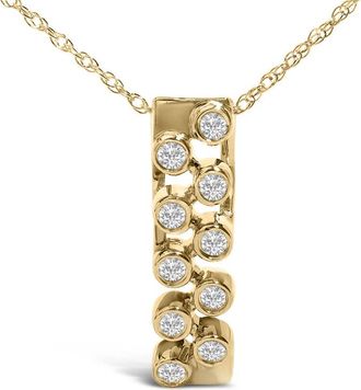 House of Brilliance 14K Yellow Gold Bezel Set 1/7 Cttw Diamond Vertical Bar Pendant Necklace