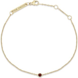 Zo&euml; Chicco 14K Gold Bezel Gemstone Pendant Bracelet in Yellow Gold/Garnet at Nordstrom, Size 7