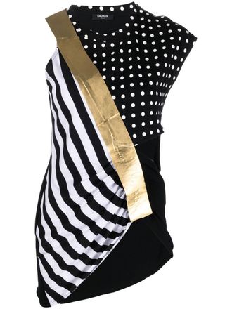 Balmain Top asimmetrico con stampa - Nero