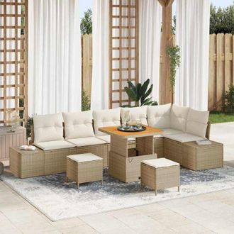 vidaXL Conjunto De Sof&aacute; De Jard&iacute;n Con Coj&iacute;n 9 Pcs Beige Polirat&aacute;n Vidaxl