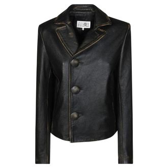 Maison Margiela Sportsjacket - Dames - Leren en Su&egrave;de Jassen - Zwart - S - Leer - Jassen