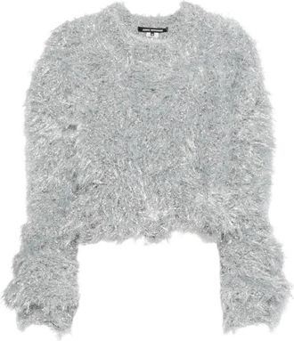 Junya Watanabe Tinsel Cropped Knit - Dames - Ronde hals truien - Grijs - M - Wol - Truien & Vesten