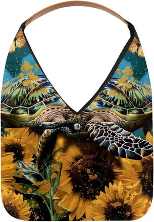 Generic Sea Turtle Sunflower Butterfly Reusable Lightweight Grocery Bags - Foldable Into Compact Pouch, Washable & Sturdy, Multipurpose for Shopping and Trave