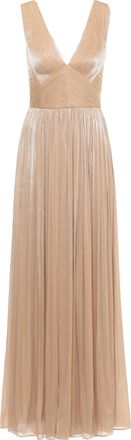 Costarellos Lurex Georgette Maxi Dress with Deep V-Neckline