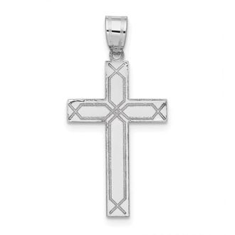 Diamond2Deal 14k White Gold Solid Laser Etched Cross Pendant