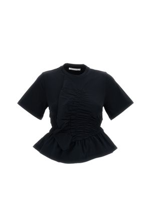 Cecilie Bahnsen Black Ace Stretch Cotton Peplum T-Shirt
