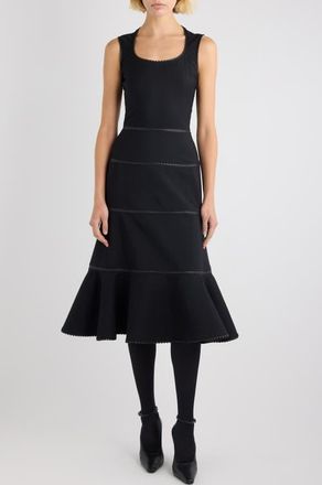Alaia Charni&egrave;re Stretch Virgin Wool & Leather Dress in Noir at Nordstrom, Size 10 Us